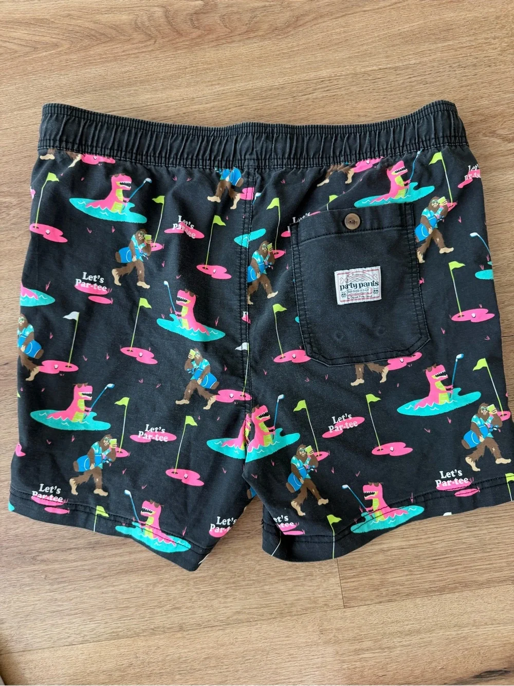 Black Swim Shorts with Pink & Teal Novelty Print